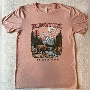 Yellowstone National Park t-shirt, salmon color. Bison, Mountain. Unisex M